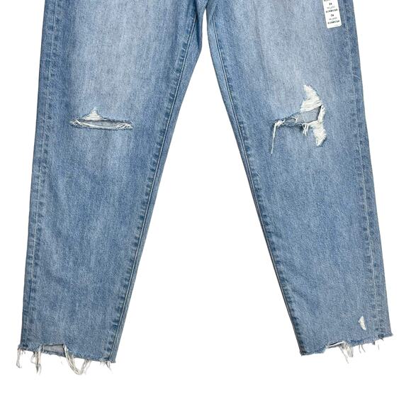 Uniqlo Relaxed Ankle Jeans Sz 26 High Rise Light Wash Distressed Rigid Denim - Picture 3 of 10